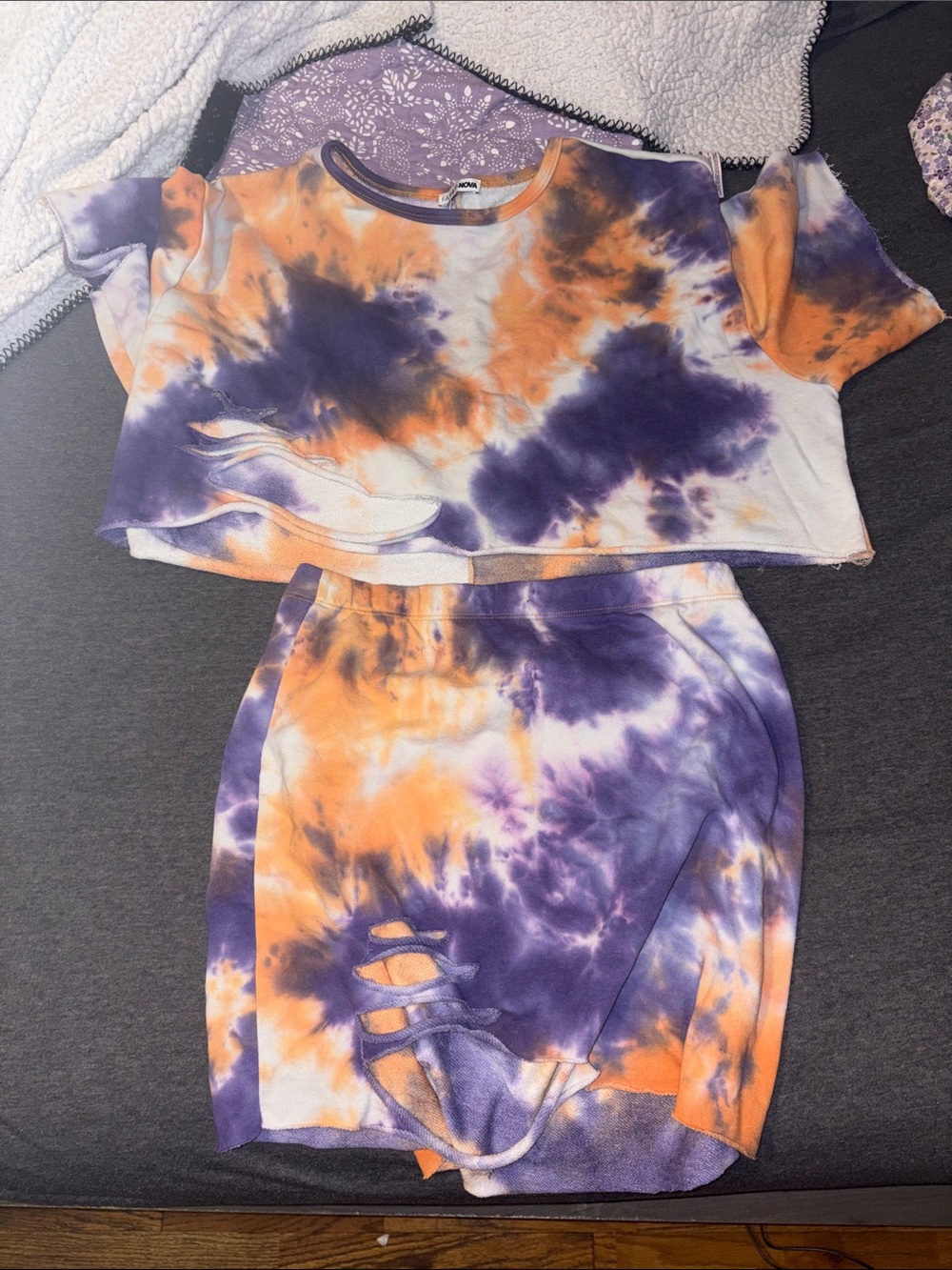 Fashion Nova Purple and Orange Tie-Dye Two-Piece Set